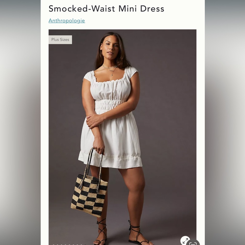 Anthropologie smocked waist mini dress linen small petite